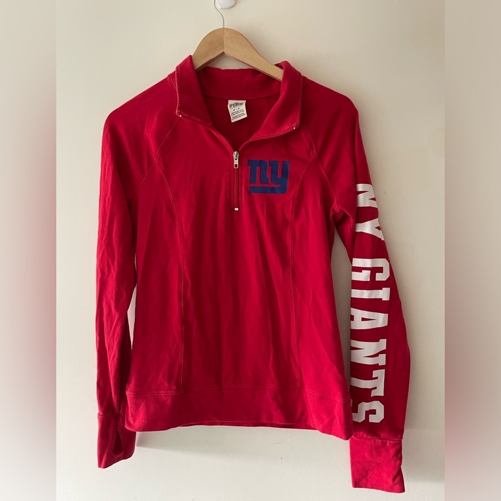 PINK Victoria's Secret Red NY Giants Half-Zip Pullover